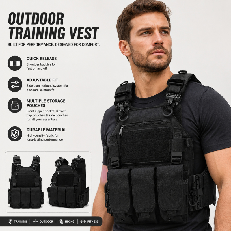 Outdoor Hunting Magazines - タクティカルベスト ポリエステル製 キャリアポーチ付き トリプルマガジンポーチ クイックリリース エアソフト