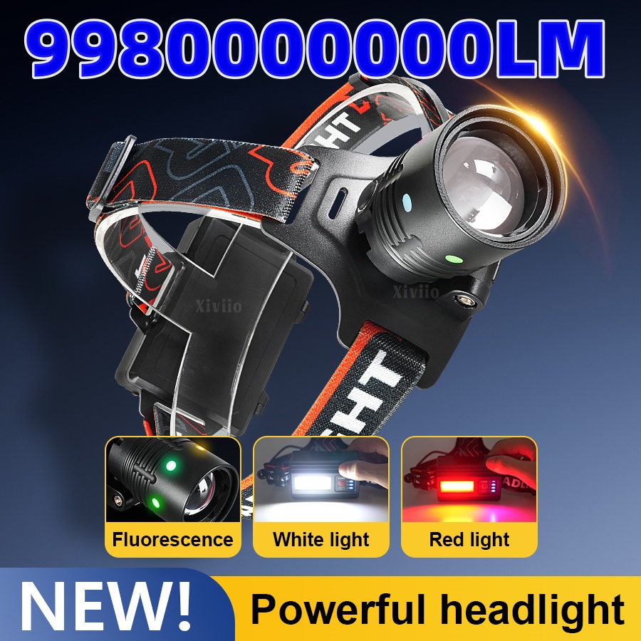 Headlamp Tactical Bright - 最新の超高輝度ハイパワーヘッドライト、充電式懐中電灯、タクティカルズーム、18650パワフル防水ヘッドランプ（釣り用）