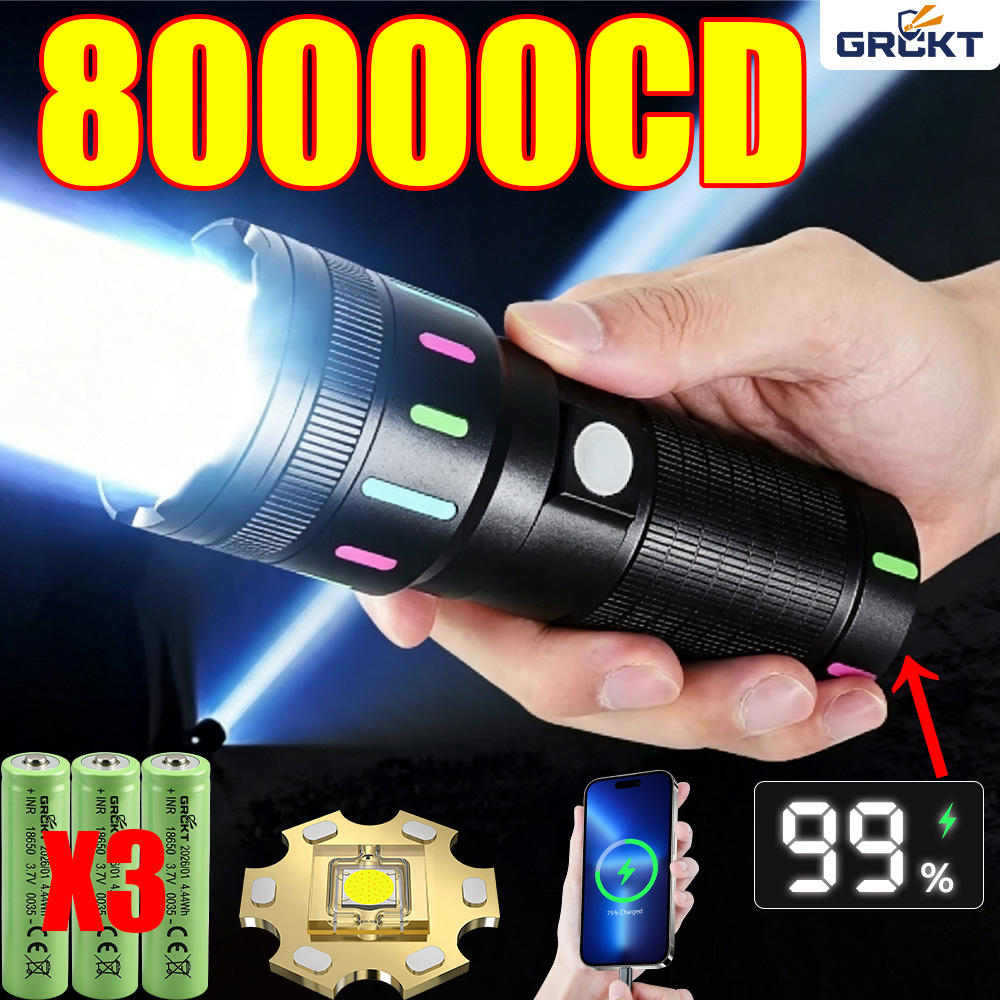 Outdoor Hunting And Fishing - 80000CD 最も強力なLED懐中電灯 ハイパワー戦術ハンティング懐中電灯 充電式トーチ アウトドア防水ランタンライトレーザーポインター 超強力