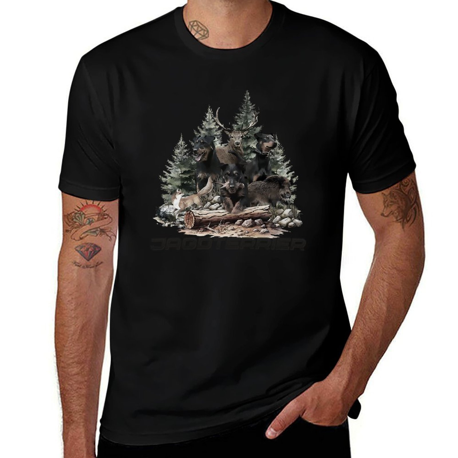 Wildman Hunting & Outdoor Robertson - ジャーマン・ハンティング・テリアは野生の狩猟の仲間です Tシャツ 高弾性スポーツTシャツ