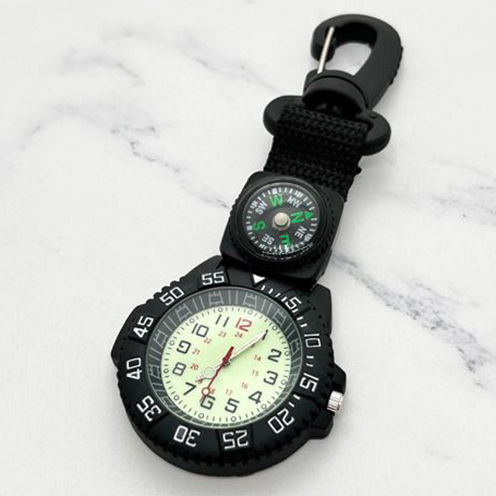 Hunting Outdoor Watch - 防水グローコンパスウォッチ、カラビナ付きクォーツ懐中時計、キャンプ、ハイキング、ハンティング、水泳、アウトドアサバイバル用