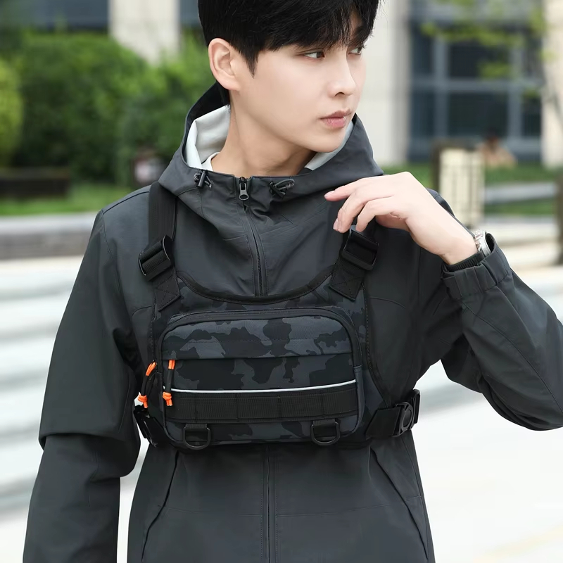 Outdoor Hunting And Fishing - サイクリングフロントチェストベスト戦術バックパックキャンプ登山狩猟ショルダーバックパックアウトドアスポーツ反射フィッシングベストバッグ
