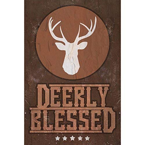 Outdoor Hunting Pictures - ヴィンセニシーメタルサイン、素晴らしいアルミ製ブリキサイン、アルミメタル「Deerly Blessed」の引用文、鹿の角の絵、ハンティングアウトドアサイン、大型