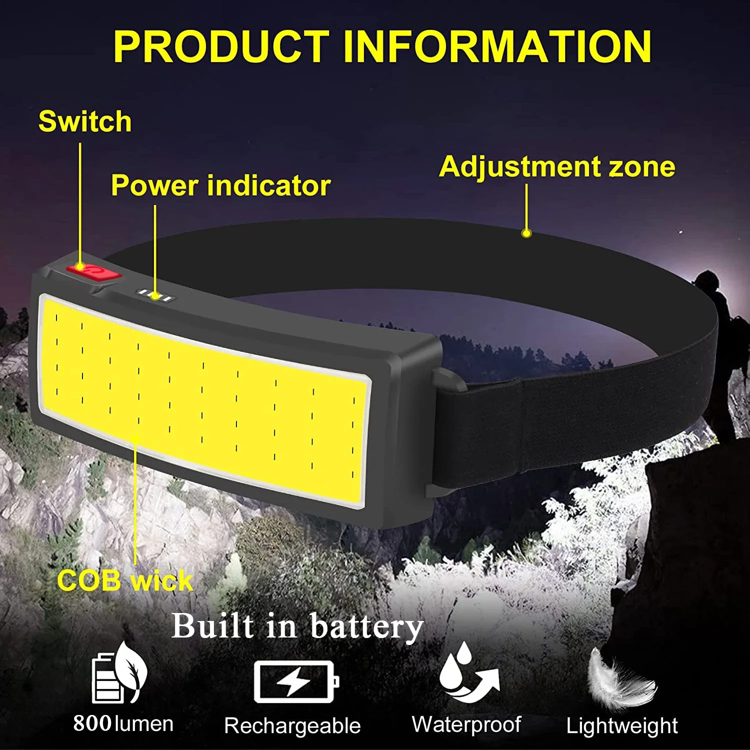 COB ポータブル LED ヘッドライト屋外ヘッドライト内蔵 - Outdoor Hunting And Fishing のレビューと価格