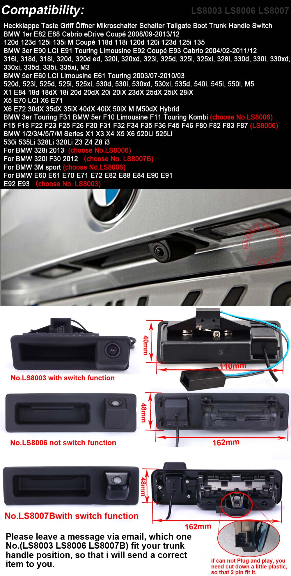 BMW用HDリバースカメラ,トランクハンドル,x1,x5,x - Trail Camera Infrared のレビューと価格