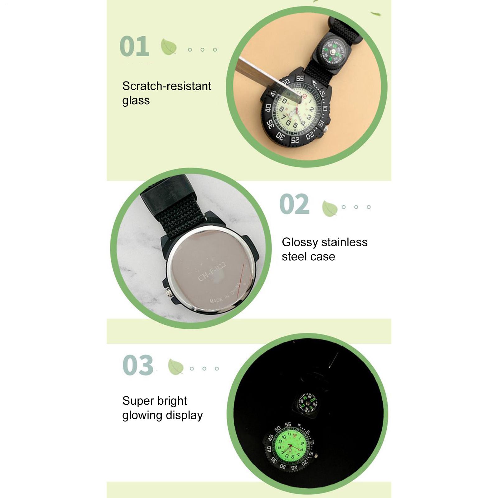防水グローコンパスウォッチ、カラビナ付きクォーツ懐中時計、キ - Hunting Outdoor Watch のレビューと価格