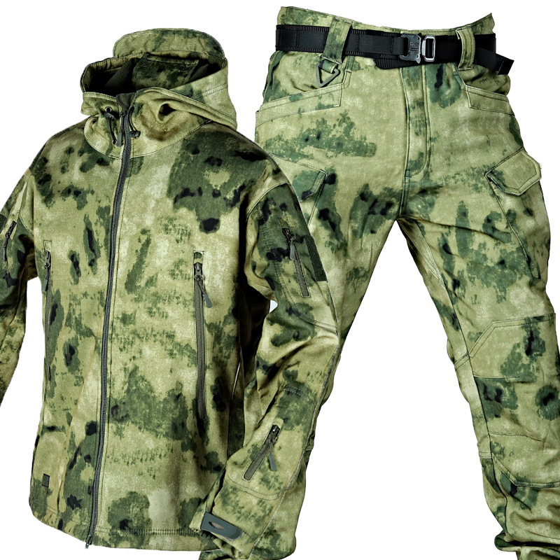 屋外防水防風ソフトシェルシャークスキンジャケットとパンツ戦術 - Outdoor Hunting Coat のレビューと価格